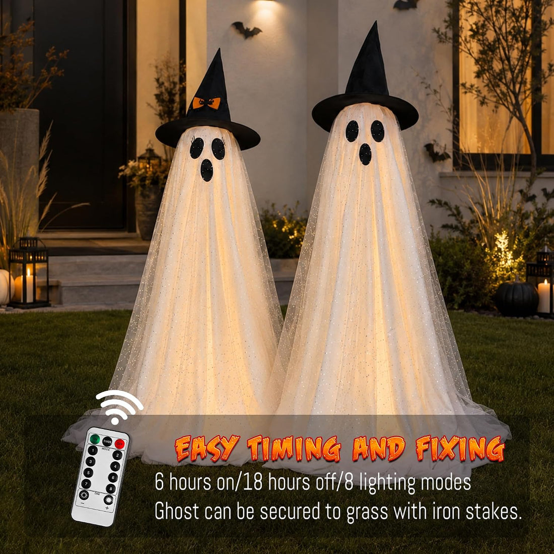 Light-Up Halloween Ghost Decorations — 2 Pack, 59 in