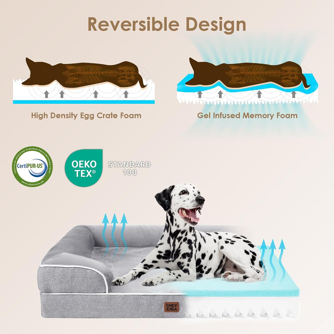 Orthopedic XL Dog Bed — 44 in, Waterproof, Washable, Grey